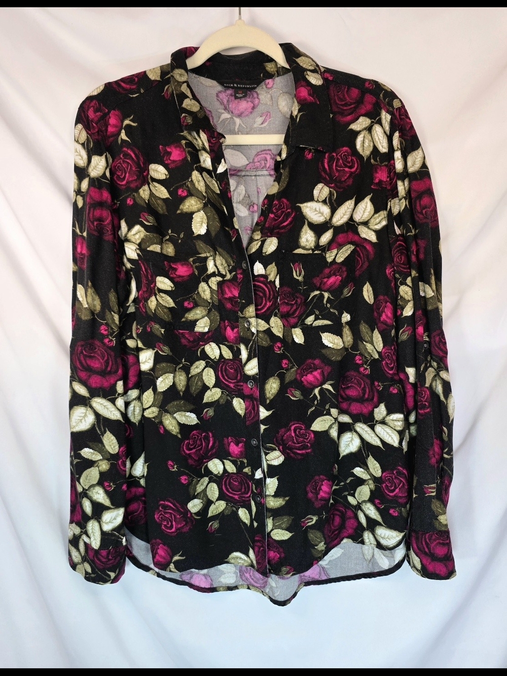 Rock & Republic Women’s Romantic Floral Boho Chic Grunge Rock Blouse Size M